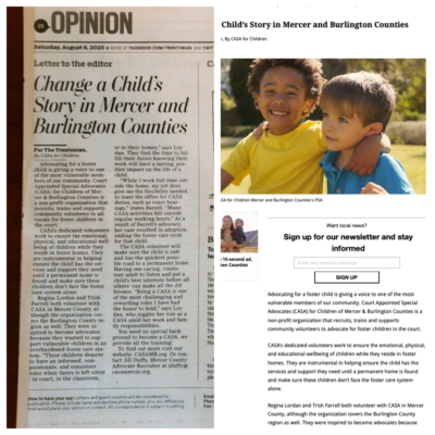 Screenshot of Change a Child's Story in Mercer and Burlington Counties article